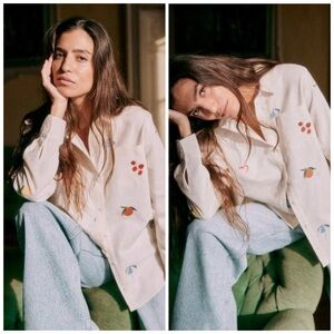 Sezane Tomboy Shirt Italie Embroidered Cotton Button Up Blouse Size 2